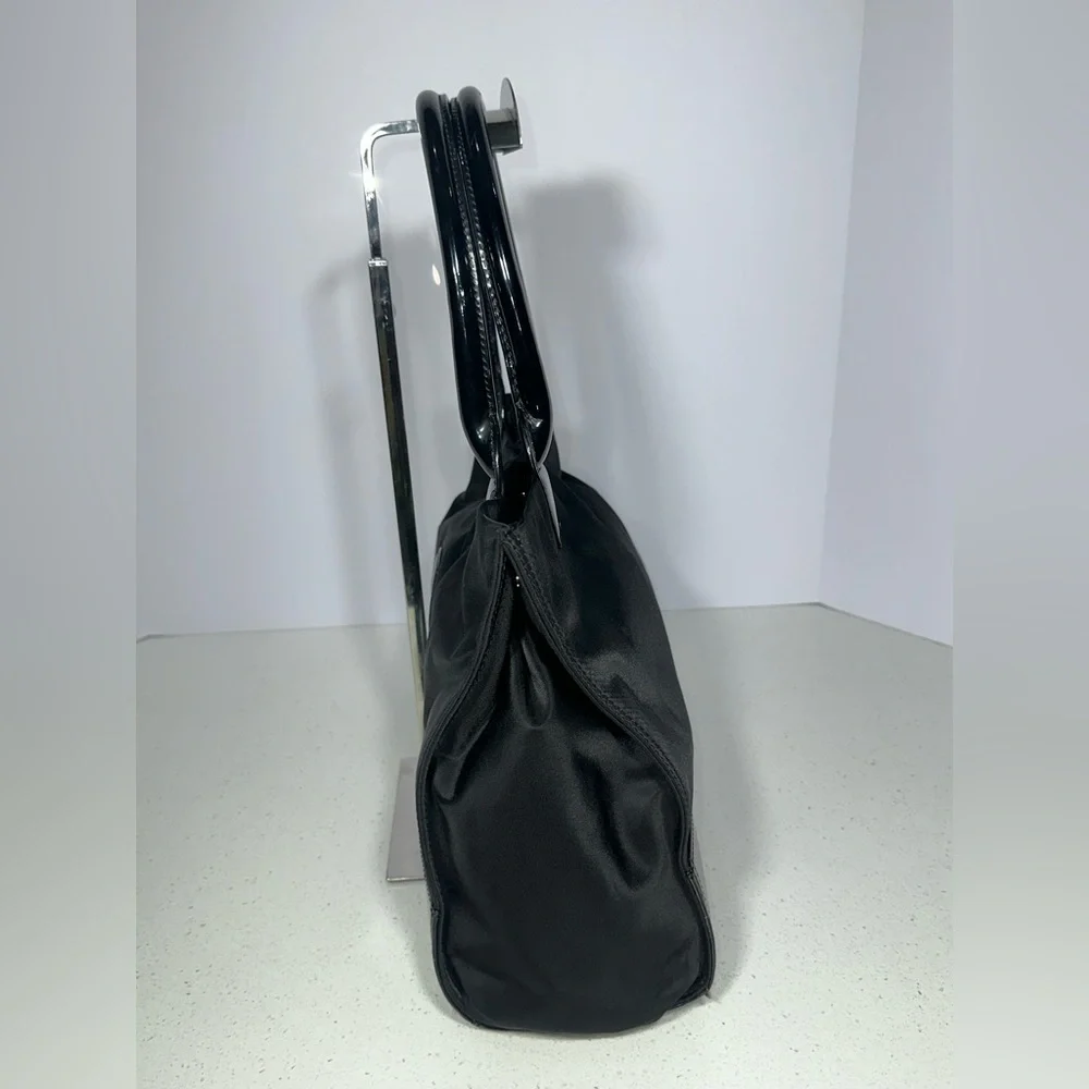 Tory Burch Tote Bag Handbag Nylon x Enamel Leather Black